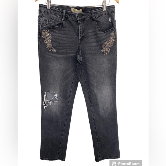 Democracy jean women i8 flex Ellen embellishments accent Y2K boho Black - Picture 1 of 7